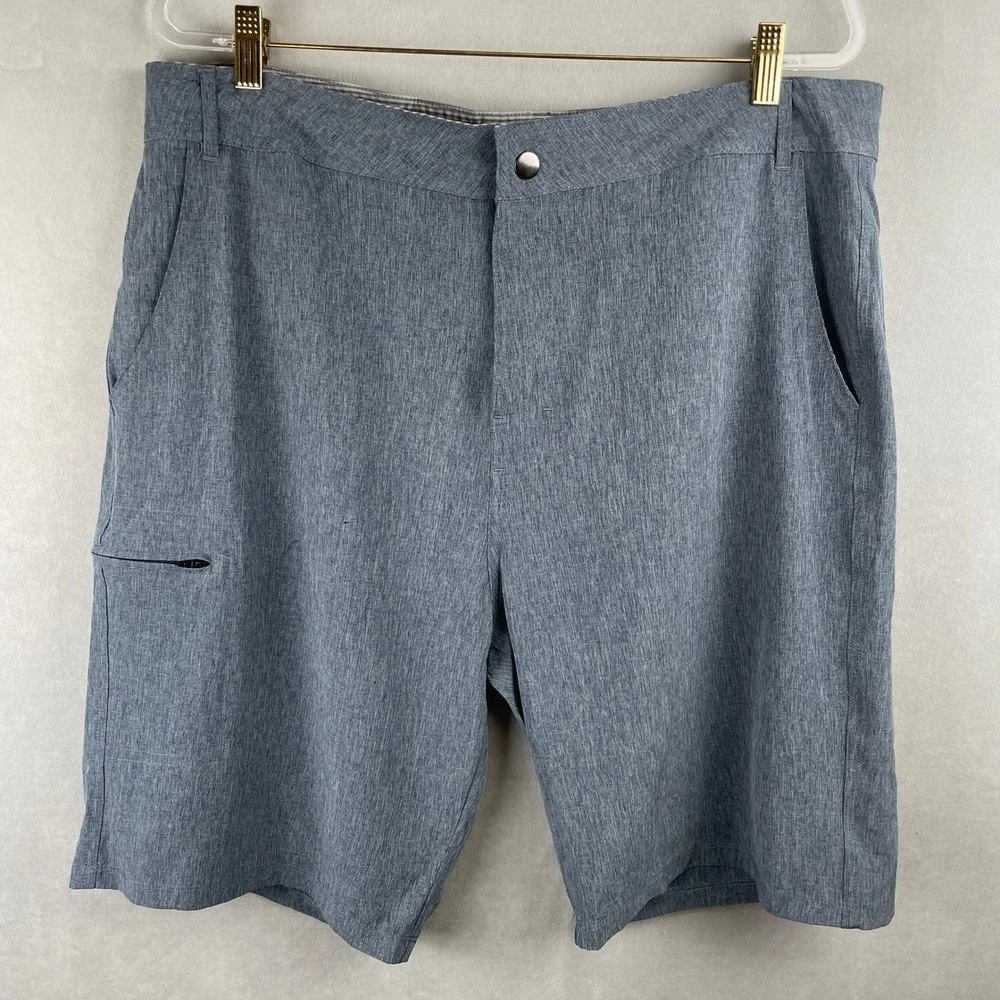 Abbot + Main Mens Hybrid Walk Shorts Blue Heathered 38 Quick Dry Utility Pocket